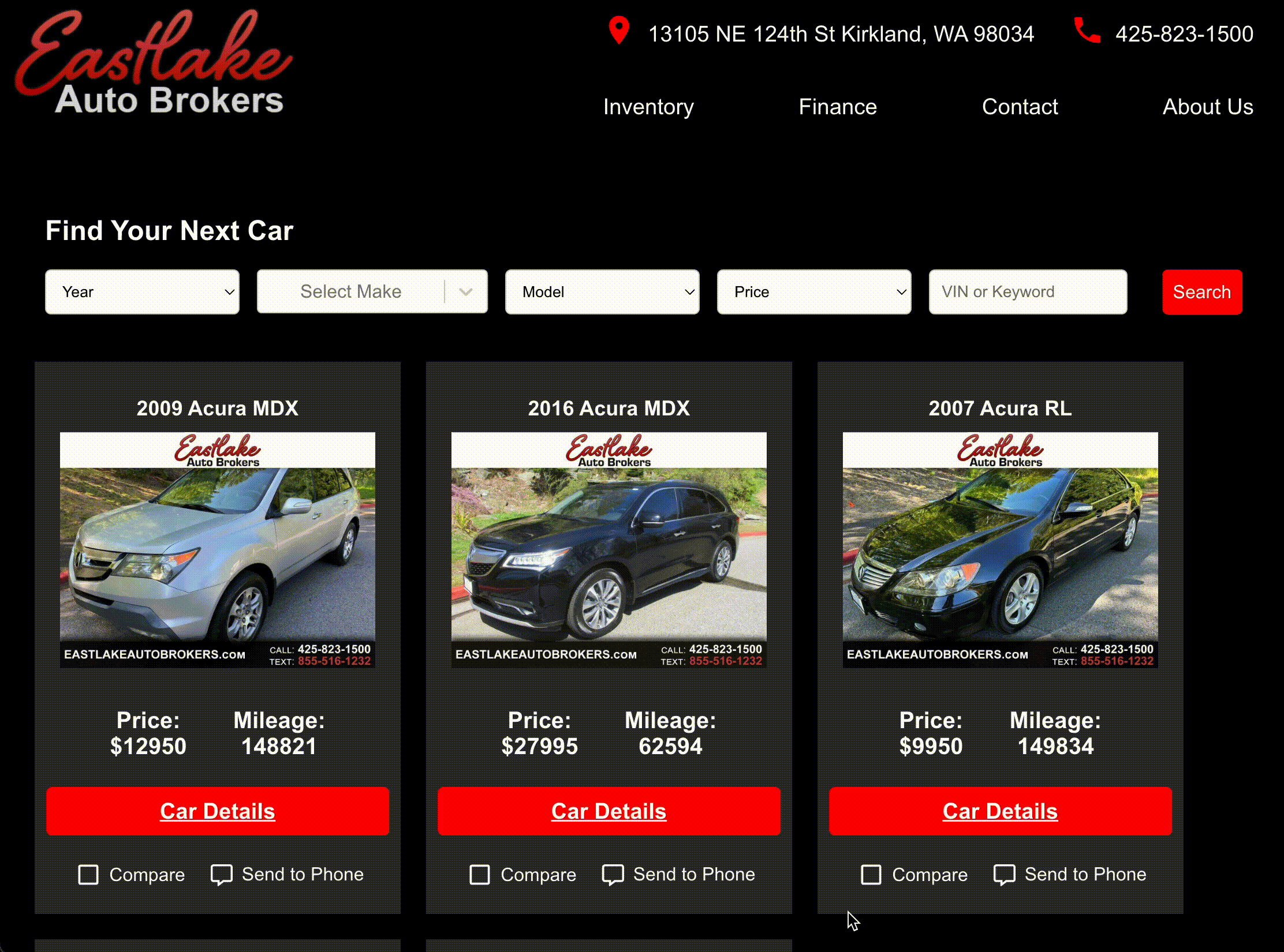 Website Inventory Page & Compare View